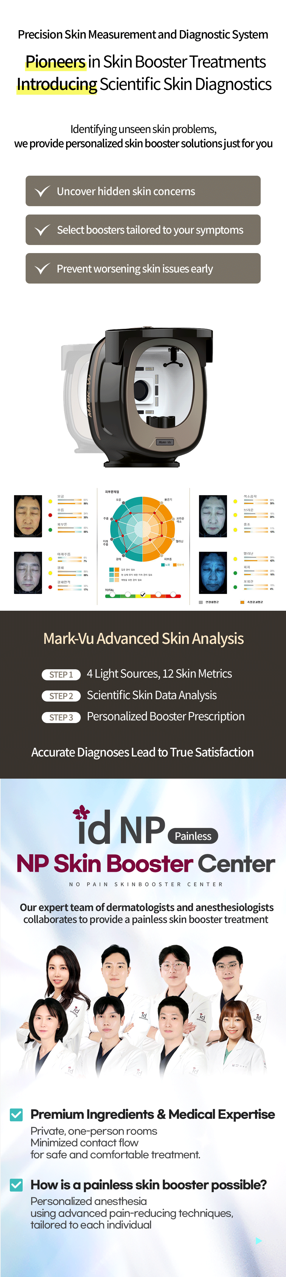 ID NP Skin Booster Center offers painless skin booster treatments with scientific skin analysis and personalized solutions by dermatologists