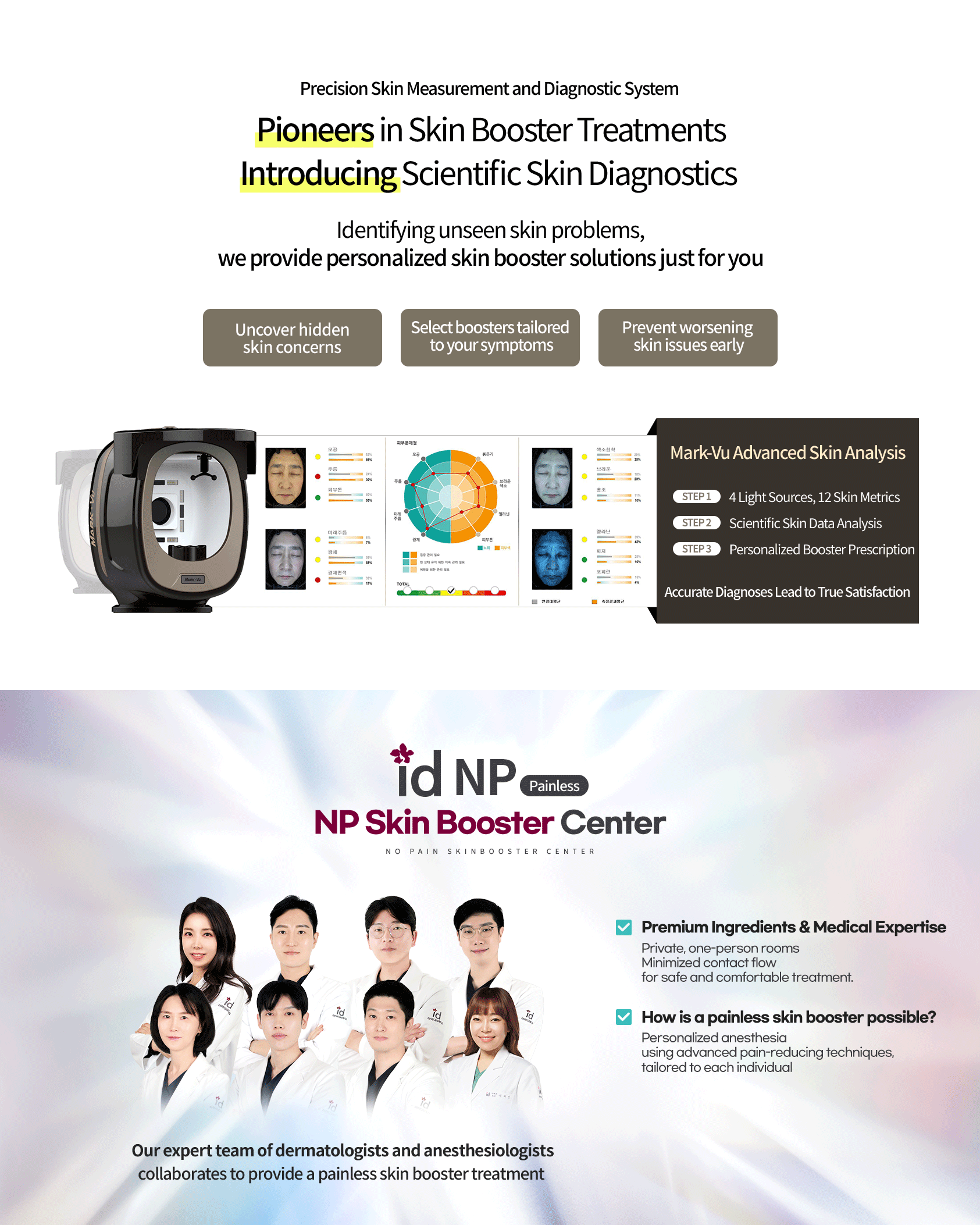 ID NP Skin Booster Center offers painless skin booster treatments with scientific skin analysis and personalized solutions by dermatologists
